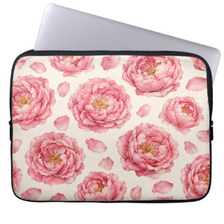 Housse Pour Ordinateur Portable Motif floral de pivoine rose