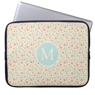 Housse Pour Ordinateur Portable Motif floral de printemps pastel joli monogramme