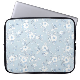 Housse Pour Ordinateur Portable Motif floral de style campagne bleu pâle