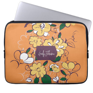 Housse Pour Ordinateur Portable Motif floral personnalisé orange jaune blanc