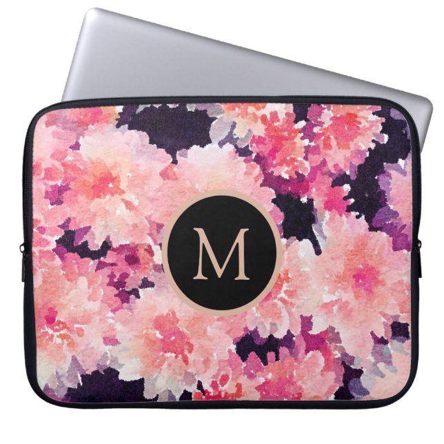 Housse Pour Ordinateur Portable Motif floral rose tendance monogramme (Devant)