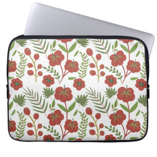 Housse Pour Ordinateur Portable Motif floral rouge sans couture sur fond blanc