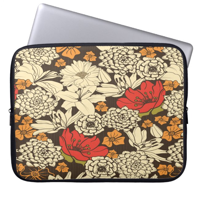 Housse Pour Ordinateur Portable Motif Floral Sans Couleur Avec Fleurs Rouges (Devant)