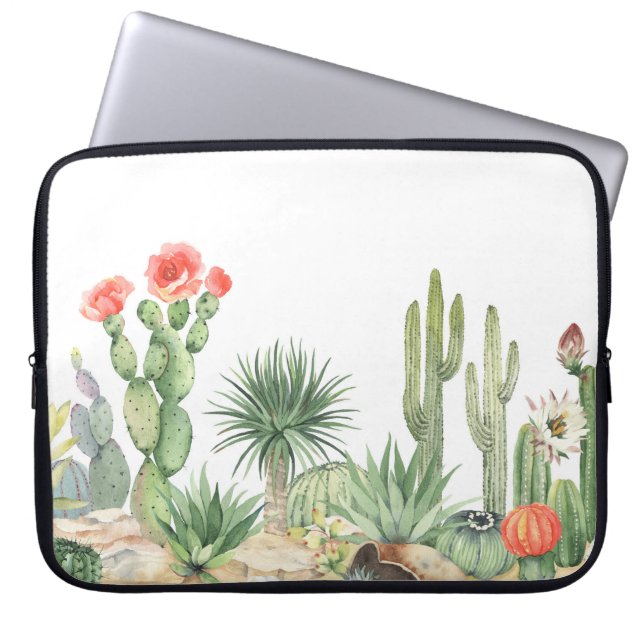 Housse Pour Ordinateur Portable Motif frontalier des cactus en fleurs (Devant)