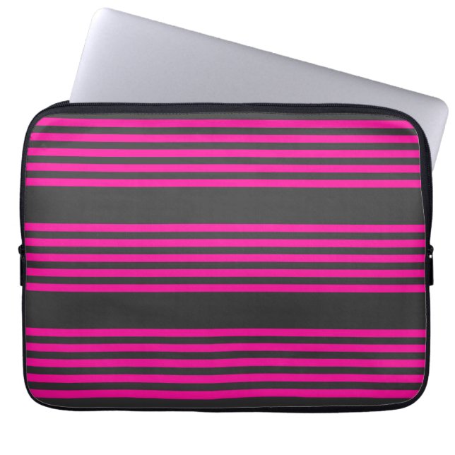 Housse Pour Ordinateur Portable Motif Fuchsia et charbon de bois cinq bandes (Devant)