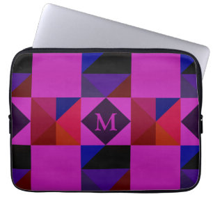 Housse Pour Ordinateur Portable Motif géométrique abstrait magenta Monogramme