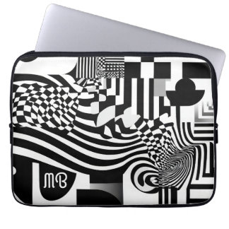 Housse Pour Ordinateur Portable Motif géométrique abstrait moderne noir et blanc 3