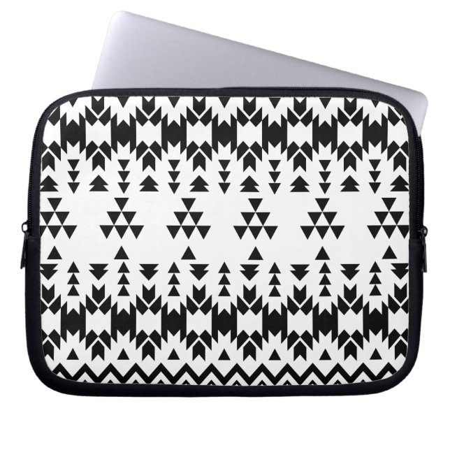 Housse Pour Ordinateur Portable Motif géométrique Aztec noir et blanc (Devant)