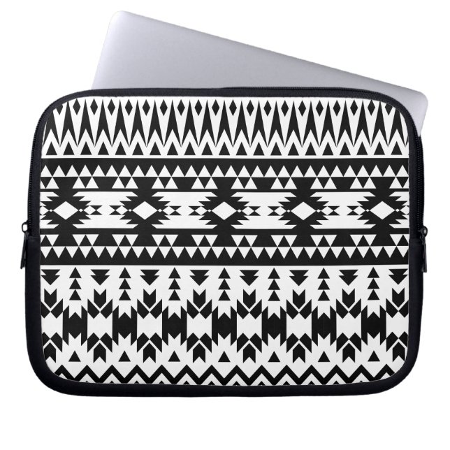 Housse Pour Ordinateur Portable Motif géométrique Aztec noir et blanc (Devant)