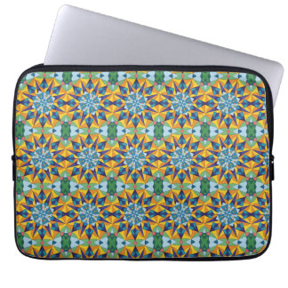 Housse Pour Ordinateur Portable Motif géométrique fractal bleu et jaune