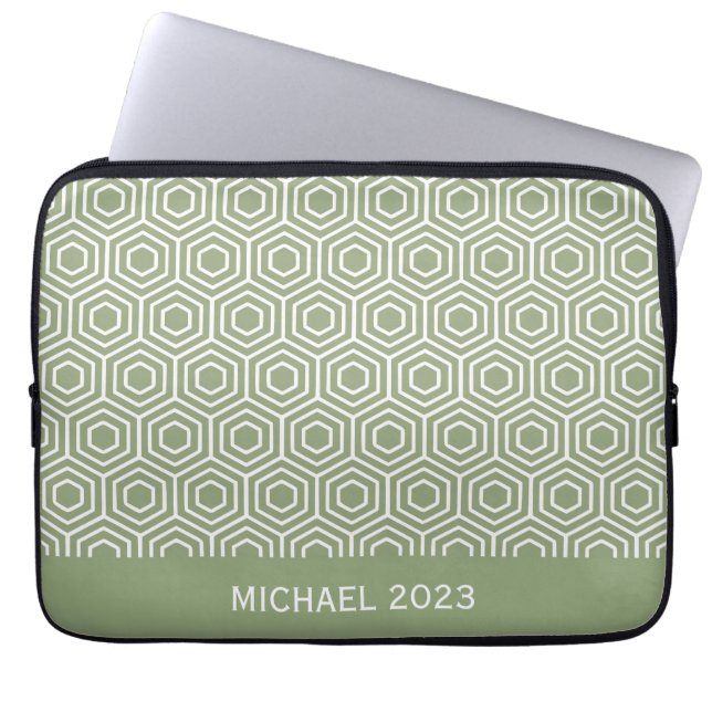 Housse Pour Ordinateur Portable Motif géométrique Sage Green Hexagon Honeycomb (Devant)