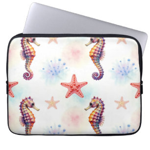 Housse Pour Ordinateur Portable Motif Hippocampe Étoile de Mer Aquarelle