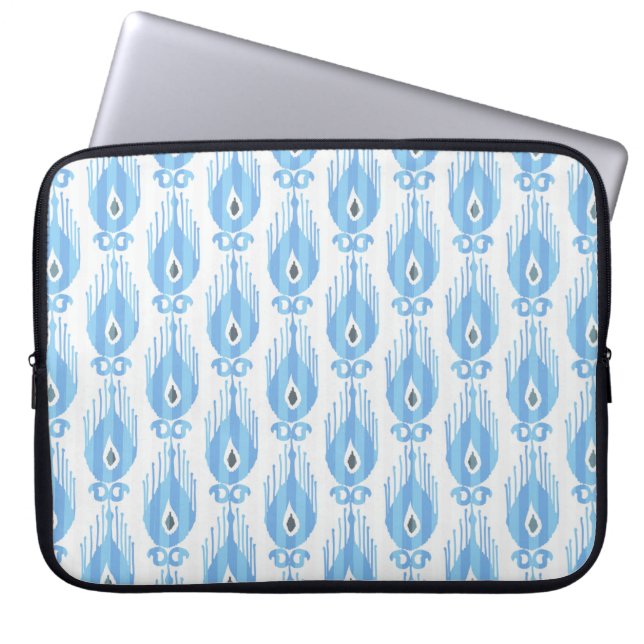 Housse Pour Ordinateur Portable Motif Ikat en bleu et blanc (Devant)