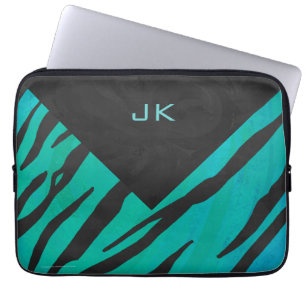 Housse Pour Ordinateur Portable Motif imprimé noir et sarcelle Monogram Tiger