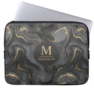 Housse Pour Ordinateur Portable Motif Marbre Paillettes Or Personnalisé Gris Noir