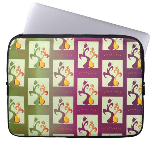 Housse Pour Ordinateur Portable Motif moderne vert et violet Tulip Couple (Devant)