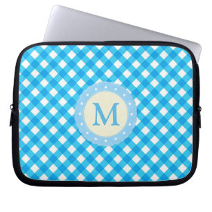 Housse Pour Ordinateur Portable Motif Monogram Blue et White En vichy