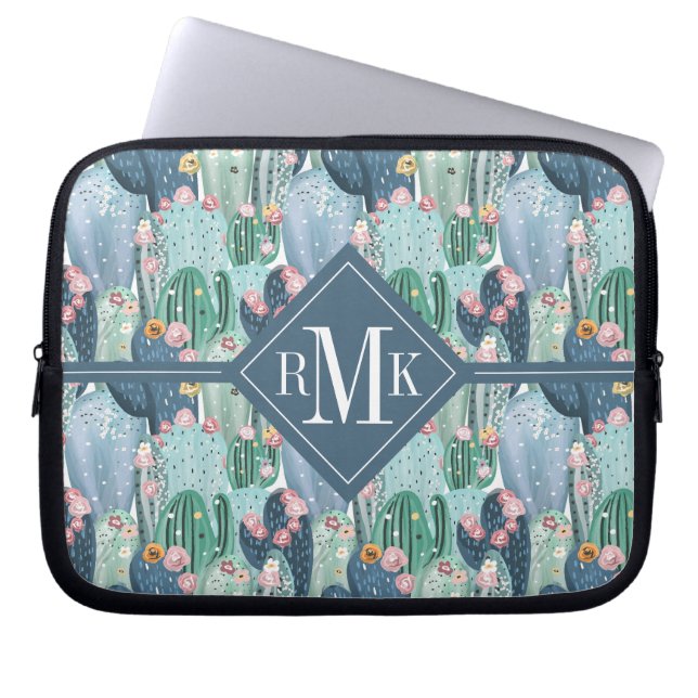 Housse Pour Ordinateur Portable Motif mou de cactus du monogramme | Patel (Devant)