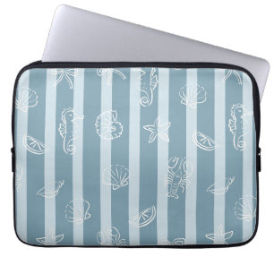 Housse Pour Ordinateur Portable Motif Nautique Côtiers Coquillage de Mer Bleue &