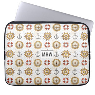 Housse Pour Ordinateur Portable Motif nautique monogramme personnalisé manches d'o
