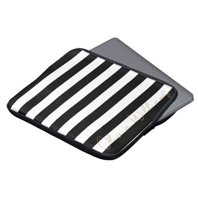 Housse Pour Ordinateur Portable Motif noir blanc rayures (Devant haut)