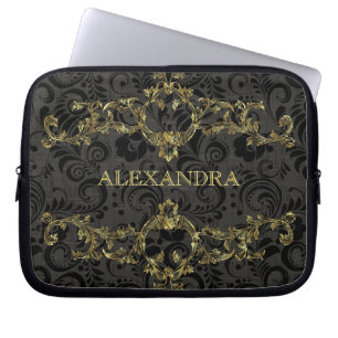 Housse Pour Ordinateur Portable Motif or orné baroque - Monogramme optionnel