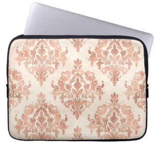Housse Pour Ordinateur Portable Motif Ornemental Aquarelle Damassé Abricot Chaud