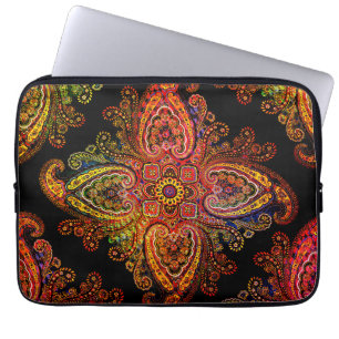 Housse Pour Ordinateur Portable Motif Paisley Multicolore sur Noir 002