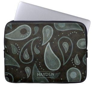 Housse Pour Ordinateur Portable Motif Paisley Personnalisé Noir et Gris