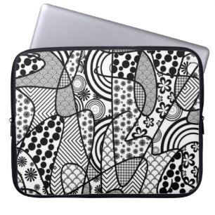Housse Pour Ordinateur Portable Motif Patchwork Noir & Blanc 02