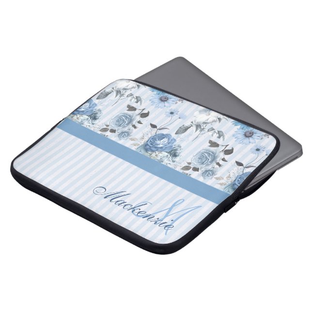 Housse Pour Ordinateur Portable Motif Personnalisé À Fleurs Bleues (Devant haut)