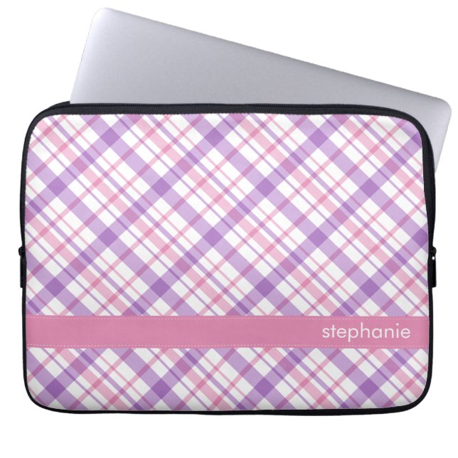 Housse Pour Ordinateur Portable Motif pourpre et rose de plaid (Devant)