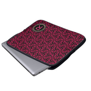 Housse Pour Ordinateur Portable Motif rose noir Monogramme Carnet tablette