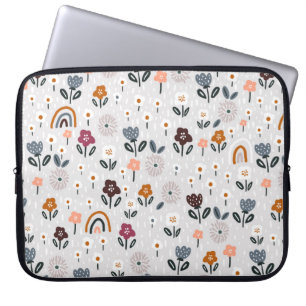 Housse Pour Ordinateur Portable Motif sans couture avec arc-en-ciel fleuri et tres