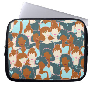 Housse Pour Ordinateur Portable Motif sans couture avec filles noires et blanches