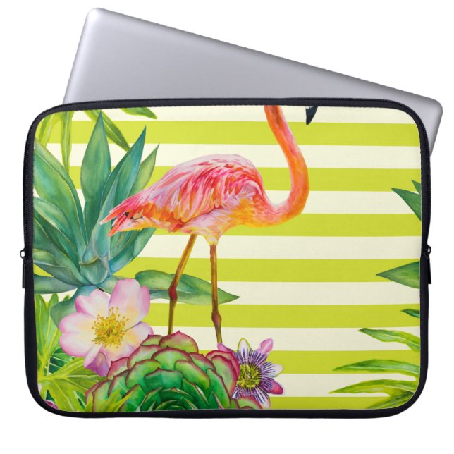 Housse Pour Ordinateur Portable motif sans couture avec flamant rose et tr exotiqu (Devant)