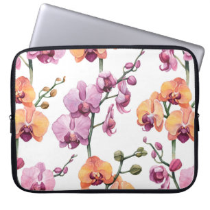 Housse Pour Ordinateur Portable Motif sans couture avec fleurs d'orchidées aquare