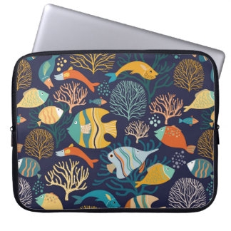 Housse Pour Ordinateur Portable Motif sans couture avec poissons colorés et pl aqu