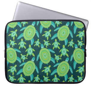 Housse Pour Ordinateur Portable Motif sans couture avec tortues vertes. Mer
