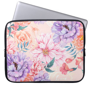 Housse Pour Ordinateur Portable Motif sans couture de chrysanthème, rose, pivoine