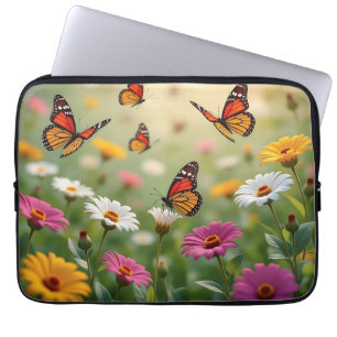 Housse Pour Ordinateur Portable Motif sans couture de prairie papillon Fleurs vibr