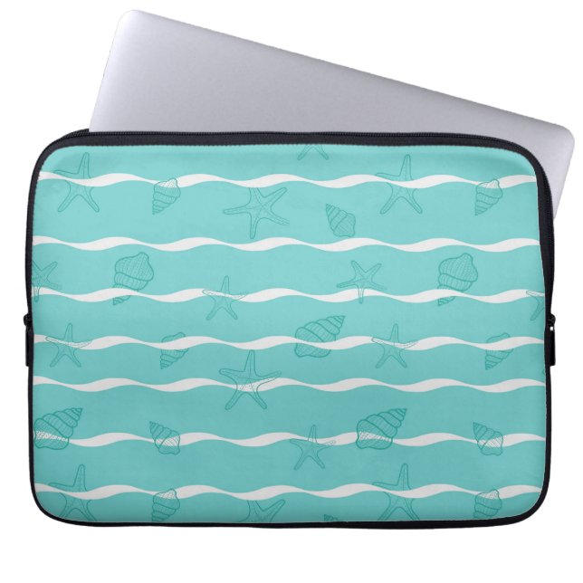 Housse Pour Ordinateur Portable Motif sans couture de vagues d'océan et de coquill (Devant)