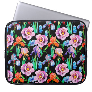Housse Pour Ordinateur Portable Motif sans joint avec fleurs Iris et Peony, Eau