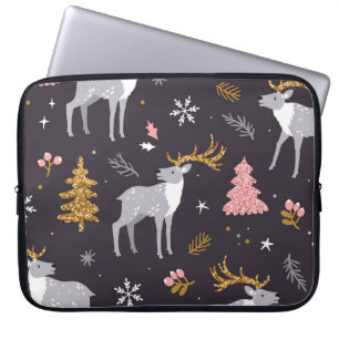 Housse Pour Ordinateur Portable motif sans soudure avec rennes, sapins et sapins