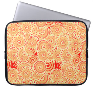 Housse Pour Ordinateur Portable Motif tourbillon fractal, nuances de corail orange
