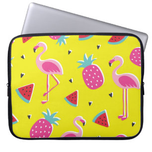 Housse Pour Ordinateur Portable motif tropical à ananas rose, flamants roses, w