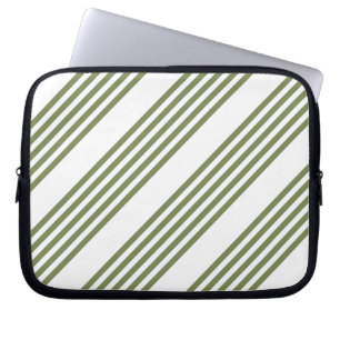 Housse Pour Ordinateur Portable Motif vert olive et blanc cinq bandes