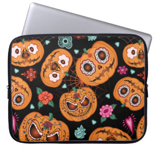 Housse Pour Ordinateur Portable motif vintage sans soudure pour Halloween. Citroui