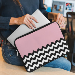 Housse Pour Ordinateur Portable Motif Zigzag noir et blanc, Chevron, rose