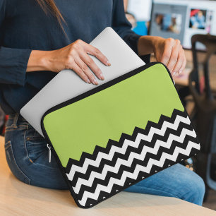 Housse Pour Ordinateur Portable Motif Zigzag noir et blanc, Chevron, Vert